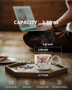 Ceramic Espresso Cups Set of 2 – Mini 3 oz Double Espresso Coffee Cups Small Espresso Shot Cups with Cute Q Handle, Gift for Coffee Lovers, Floral and fruit Patterns-White