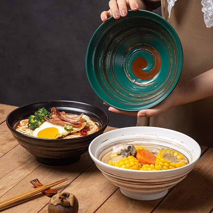 YUN TAO Ceramic Ramen Bowls Set of 4, 35 oz Large Japanese Style Serving Bowls for Salad,Udon, Soba, Pho Pasta, Asian Soup Noodle,Suitable as Housewarming Gifts