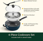 Cuisinart Preferred Pan 4-Pc Set - Sensible Sage Green (4.5 Qt. Multi-Purpose Pan w/Cover, Steamer, Slotted Turner)