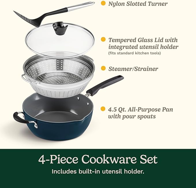 Cuisinart Preferred Pan 4-Pc Set - Sensible Sage Green (4.5 Qt. Multi-Purpose Pan w/Cover, Steamer, Slotted Turner)