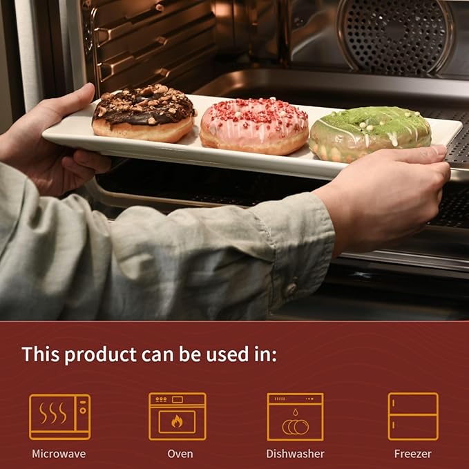 Serving Platters Set of 3, Large Serving Trays 14 inch, White Serving Plates, Ceramic Rectangle Plate, Long Platter for Cake, Sushi, Steak, Dessert, Buffet