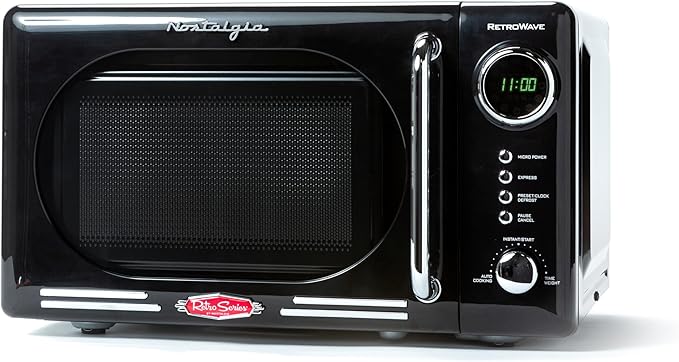 Nostalgia Retro Compact Countertop Microwave Oven, 0.7 Cu. Ft. 700-Watts with LED Digital Display, Child Lock, Easy Clean Interior, Black