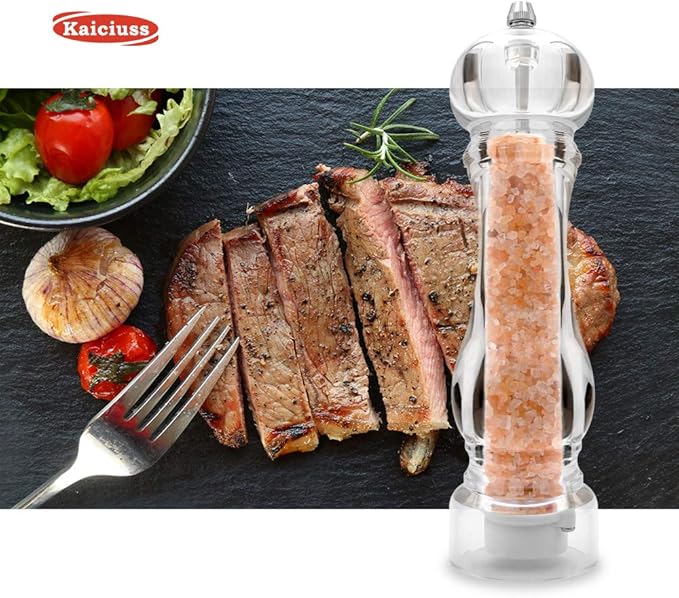 Salt Pepper Grinder Mill Arcylic,the Best Peppercorn Grinder with Adjustable Mill-Clear