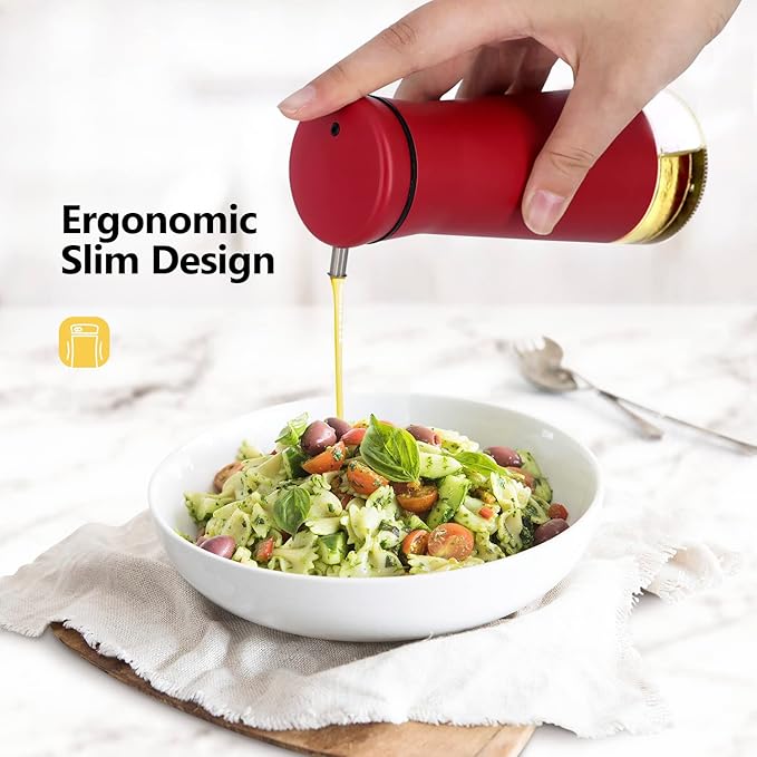 Aelga Red Oil And Vinegar Dispenser Set - 2 Pack Oil Dispenser Bottle for Kitchen with No-Drip- Red Kitchen Decor and Accessories for Home Restaurants Weddings