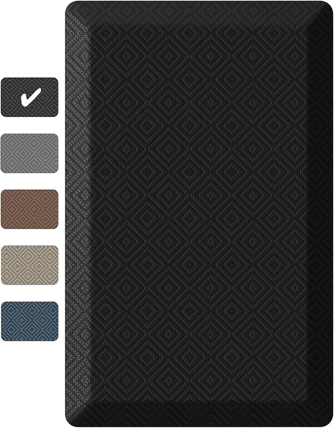 Ophanie Kitchen Mats for Floor, 9/10 inch Thick, 20x32 Anti Fatigue Cushioned Mat, Kitchen Rugs, Waterproof, Comfort Ergonomic Standing Mat for Office, Home, Sink, Black Non-Slip Ridged Bottom