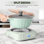 BUYDEEM 5-in-1 Slow Cooker 4.7QT with Removable Nonstick Stockpot, Compatible with Various Cookwares, Two Temperature Controls, Customized Time Settings, Auto Keep Warm for 2H, Cozy Greenish