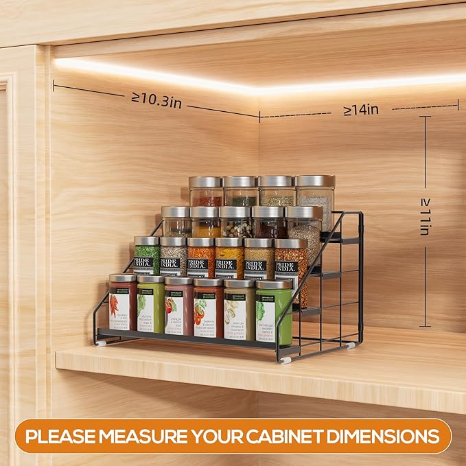 Spice Rack Organizer for Cabinet, 4 Tiered Spice Rack Organizer, Tiered Adjustable Spice Shelf for Kitchen Countertop Pantry Organization (Bright Black)