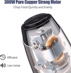 Homeleader Electric Food Chopper, 300W Stainless Steel Blade, Food Processor with 2L Glass Bowl, 2S Fast Shredding for Meat, Vegetables, Fruits and Nuts, Dishwasher Safe, Quiet Motor with 4 Blades