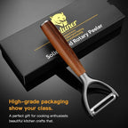 Serrated Blade Premium Y Type 304 Stainless Steel Multifunctional Kitchen Peeler Real Wood Handle Ultra Sharp Blade Vegetable Potato Apple(Boluoge)