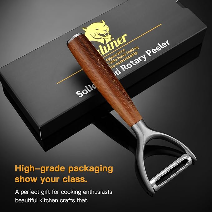 Serrated Blade Premium Y Type 304 Stainless Steel Multifunctional Kitchen Peeler Real Wood Handle Ultra Sharp Blade Vegetable Potato Apple(Boluoge)