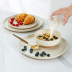 AmorArc Ceramic Dinnerware Sets with Pasta Bowls for 6, Handpainted Plates and Bowls Set with Rustic Terracotta Underside, Scratch Resistant Dishes Set, Dishwasher & Microwave Safe, 24 Pcs