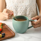 16 oz Coffee Mugs Set of 6, Stoneware Coffee Mugs with Large Handle, Ceramic Coffee Cups for Coffee, Milk, Tea, Cereal, Microwave Safe Mugs for Birthday Christmas Gfit, Turquoise