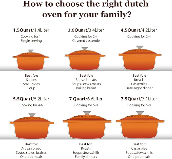 Overmont Enameled Cast Iron Dutch Oven - 4.5QT Pot with Lid Cookbook & Cotton Potholders - Heavy-Duty Cookware for Braising, Stews, Roasting, Bread Baking orange
