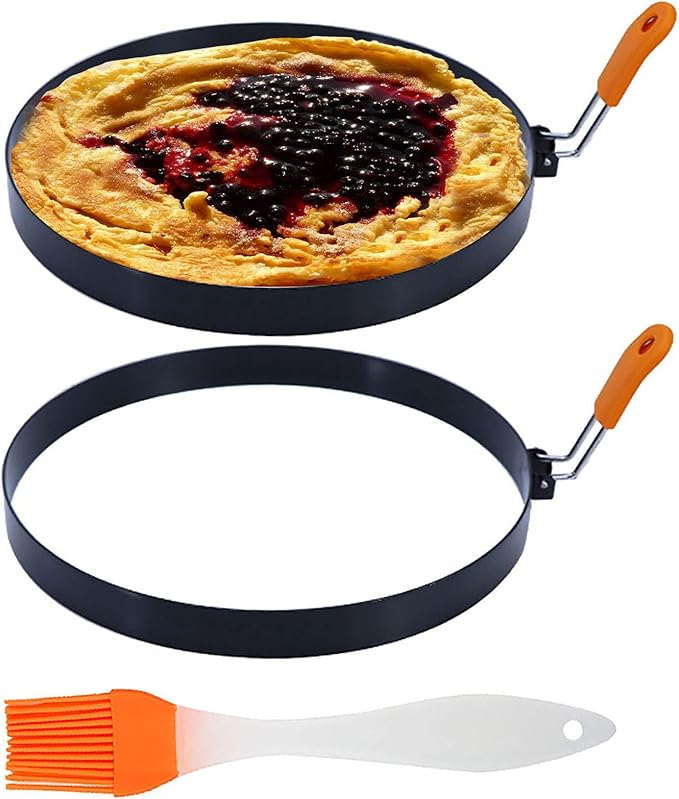 2 Pack 6 Inch Pancake Ring for Griddle,6 Inch P Handle Omelet Rings for Griddle,Non-stick Stainless Steel Pancake Egg Ring Omelet Mold Pancake Maker Cake Creps with Silicone Handle