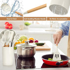 LIANYU 15 PCS Silicone Kitchen Utensils Set with Holder, Cooking Utensils set for Nonstick Cookware, Heat Resistant & Non Toxic Spatula Ladle Tong, White