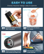 XinXu Gravity Electric Salt and Pepper Grinder Set, Automatic Mill Grinder Shaker,Battery-Operated, Adjustable Coarseness, Stainless Stee, LED Light, One Hand Operated,Brown