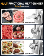3-IN-1 Meat Grinder: [3000W Superior Motor] Electric Meat Grinder with 6 PCS Stainless Steel Blades & Grinding Plates, Sausage Stuffer Tubes & Kubbe Kit Portable Handle for Gift (Dark Gray New6)