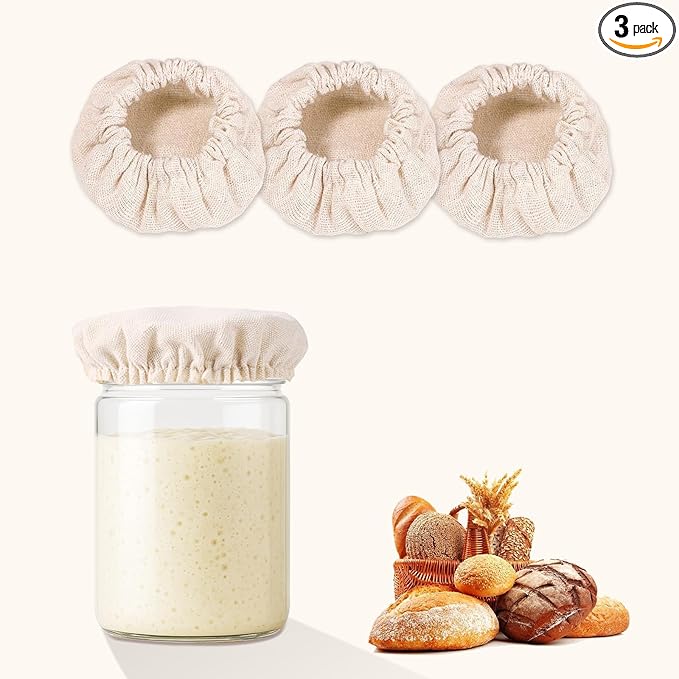 Pure Cotton Sourdough Jar Cover, Pack of 3,Breathable & Reusable Dough Proofing Cloth,Suitable for Jars with 3-4 Inch Mouth Lids