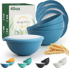 wheat straw bowls with lids set of 4, 40oz cereal bowls with covers,unbreakable salad container for lunch, dishwasher safe bowl sets for kitchen. Blue