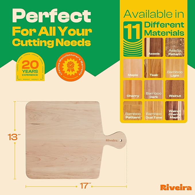 Riveira Maple Wood Cutting Board – Gourmet Maple Grandeur: 17 x 13 Wooden Cutting Board – Natural Wooden Cutting Boards For Kitchen Decorative – Innovative Juice Grooves Maple Wooden Chopping Board