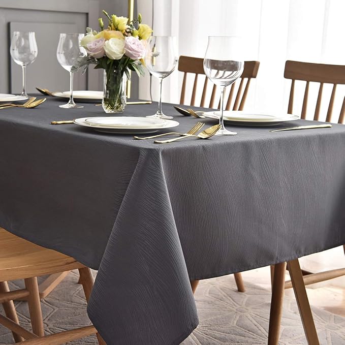 maxmill Jacquard Table Cloth Waving Pattern Water Resistant Wrinkle Resistance Heavy Weight Soft Tablecloth for Kitchen Dinning Tabletop Decoration Oblong 60 x 140 Inch Charcoal