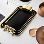 Serving Tray with Handles Set of 3 Rectangular Large Serving Platters 16.5/14.9/13.2 Inch White Plates for Dinner, Party, Entertaining, Black Gold