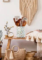 Nucookery Utensil Holder, 6.4" Ceramic Kitchen Utensil Holder for Countertop with Protection Cork Bottom, Vintage Farmhouse Kitchen Decor for Counter, Gift (Marble Pattern)