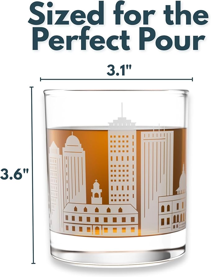 Greenline Goods – Boston, MA Skyline Whiskey Glasses (Set of 2), 10 oz – Rocks/Old Fashioned Tumblers