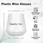 36 Pcs 12 oz Plastic Ribbed Wine Glasses, Reusable Champagne Glasses Elegant Whiskey Glasses Ideal for Weddings, Bars, Christmas, Halloween,Holidays,pool party,Daily Use