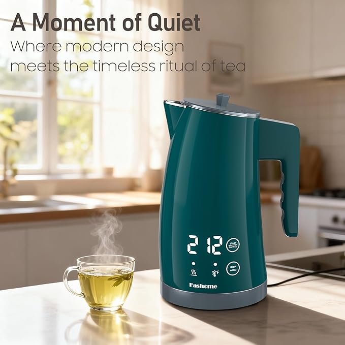 Temperature Control Electric Kettle, 5 Temp Presets, 2H Keep Warm,1.25L 1200W Fast Boil with LED Display, Cool-Touch Design with Auto Shut-Off, Cordless Design, Ideal for Tea and Coffee(Green）