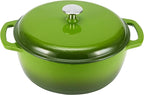 Amazon Basics Cast Iron Dutch Oven Pot with Lid, Enameled, Round, Dual Handles, Heavy-Duty, Medium, 6-Quart, Green