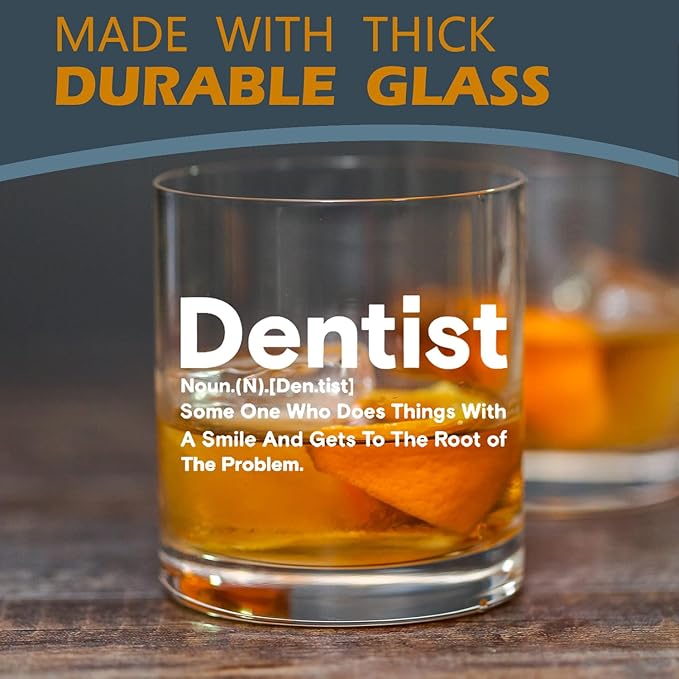 kunlisa Dentist Gifts Whiskey Glasses, Dental Hygienist Assistant Gifts, Dental 10 oz Drinking Rocks Glasses for Women Men Whisky Cocktail Scotch Bourbon Liquor