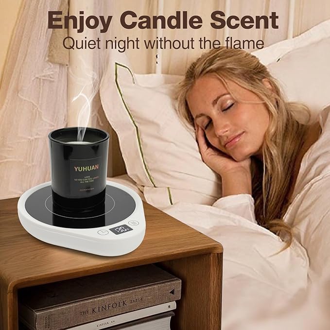 PUSEE Coffee Mug Warmer - Electric Large Candle Warmer Plate with 4H Auto Shut Off, 3-Temp Settings Cup Heater for Desk, Tea, Milk, Cocoa (W4-White)