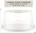 MosJos EXTRA LARGE Cake Carrier, Cake Stand with Lid and Foldable Handles - Multifunctional Serving Platter and Cake Plate - Cake Container with Dome and Strong Snaps 13 x 13 x 7 inch (White)