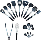Home & Kitchen Essentials Cooking Utensils Set - Non Stick Silicone Kitchen Utensils Set - Stainless Steel Handles, Heat Resistant, BPA Free, and Dishwasher Safe (Black, 19 Pieces)