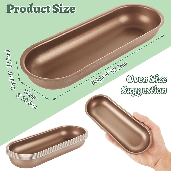 CYEAH 6 Pcs Mini Loaf Pan Baking Pan, 7-Inch Carbon Steel Hot Dog Loaf Pan Set, Non-Stick Hotdog-Shaped Bread and Cake Bakeware for Kitchen Baking, Hot Dog Bun Pan Serving Tray - Gold