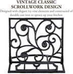 MyGift Black Metal Cookbook Holder Stand with Decorative Cookbook Word Cutout and Tree Silhouette Design, Countertop Recipe Book Tablet Easel Holder with Folding Kickstand (Art Deco)