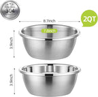 304 Stainless Steel Colander Microporous with Mixing Bowls, 2-Quart Strainers and Colanders for Kitchen, Food-Grade Strainer for Washing Vegetables, Fruit and Rice, Dishwasher Safe(2PCS)