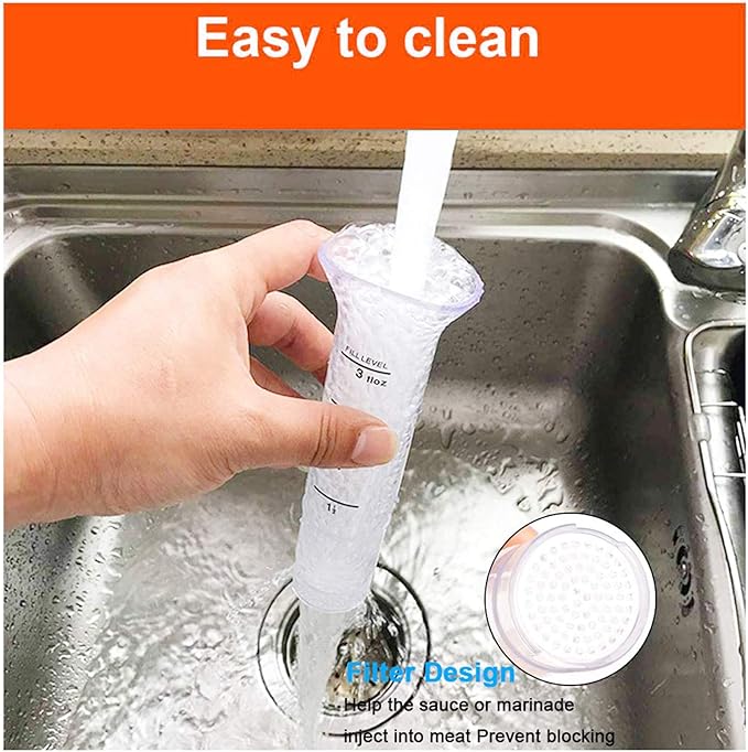 Stainless Steel Sharp Needle Blades Meat Injector 2 in 1 Needle Meat Tenderizer, 304 Stainless Steel(3 injection needle pinhole), Sauces Injector Marinade Flavor Syringe Kitchen Accessories