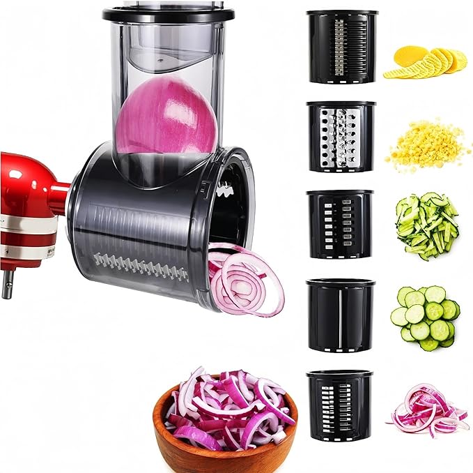 Stainless Steel Slicer Shredder Attachment Compatible with Kitchenaid Stand Mixer Parts Accessories, Vegetable Shredder Cheese Grater with Detachable 5 Blades