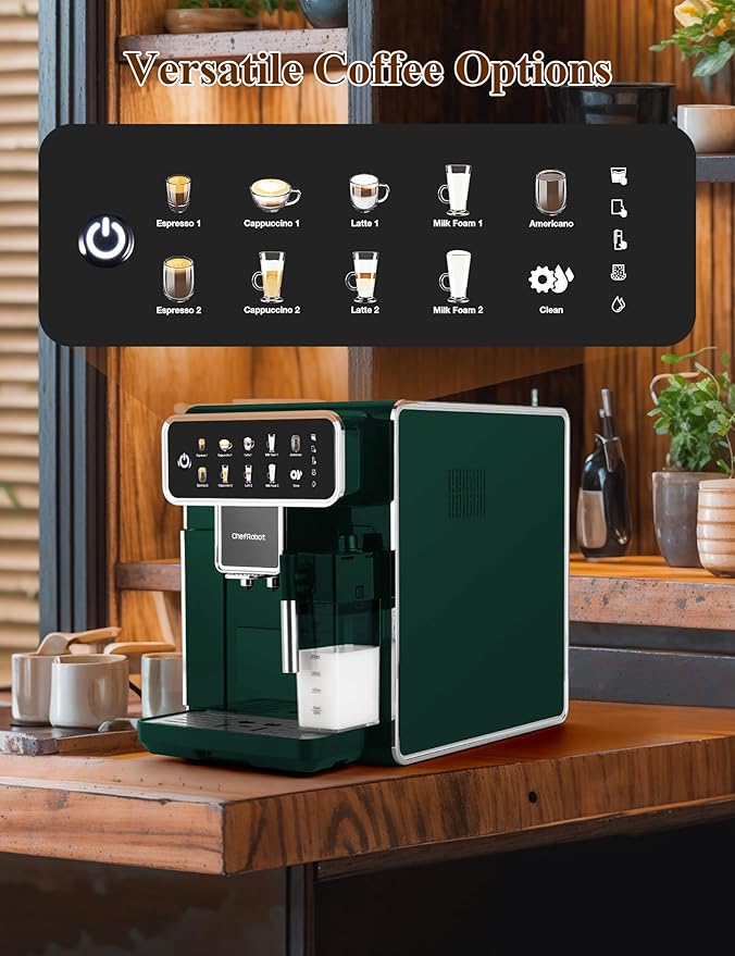 Fully Automatic Coffee Maker with Built-in 3-Level Grinder Expresso/ Cappuccino/Latte/Americano Coffee Machines with Self-Cleaning Function 12 Cup Coffee Machine for Home/Office (Coffee Maker-Green)