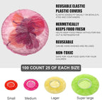 Boao 100 Pieces Bowl Covers Reusable Elastic Plastic Wrap for Food Storage Fresh Colorful Translucent Food Bowl Covers for Dish Plate Cup Bread Proofing for Family Outdoor Picnic Sourdough Baking