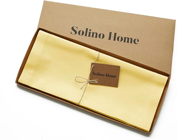 Solino Home Cotton Linen Table Runner 90 Inches Long - Dru Yellow Table Runner 14 x 90 Inch for Dining, Summer - Handcrafted and Machine Washable