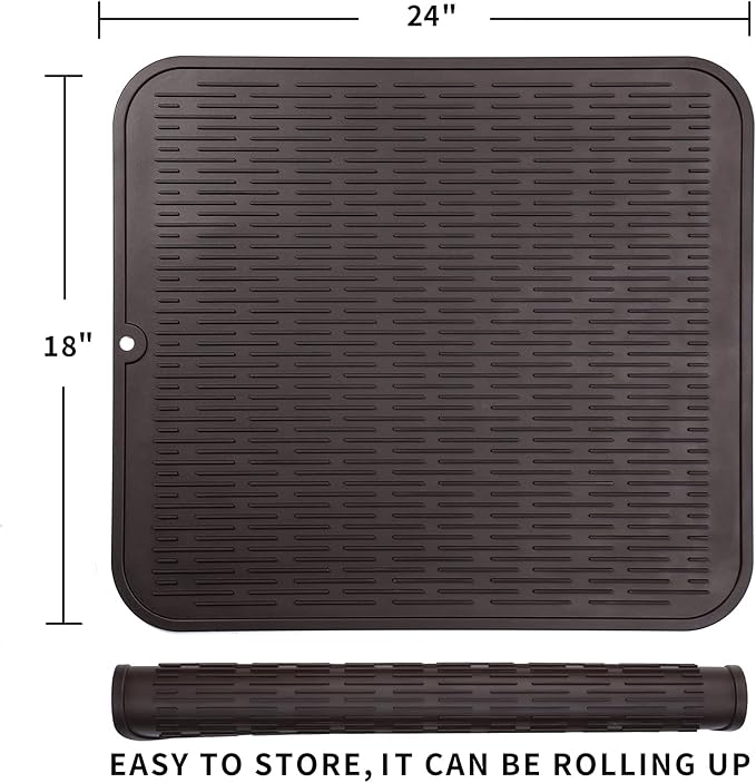 Silicone Dish Drying Mat for Multiple Usage,Easy clean,Eco-friendly,Heat-resistant Silicone Mat for Kitchen Counter or Sink,Refrigerator or Drawer Liner Coffee 2XL 24 inches x 18 inches