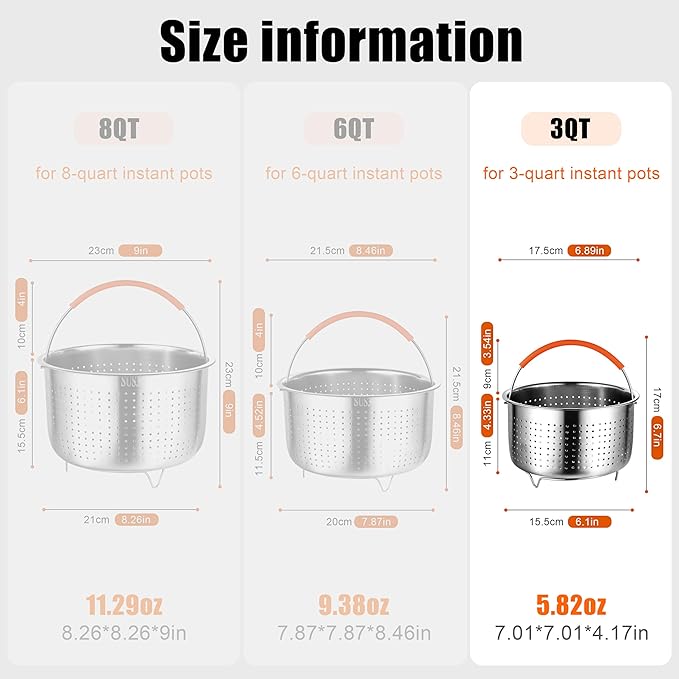 GREATLINK Vegetable Steamer Basket for Pot, Instant Pot Accessories 3Qt, Stainless Steel Mesh Strainers and Colanders for Cooking Broccoli, Eggs, Pasta, Quinoa, Spaghetti (3 Qt - Steamer Basket)