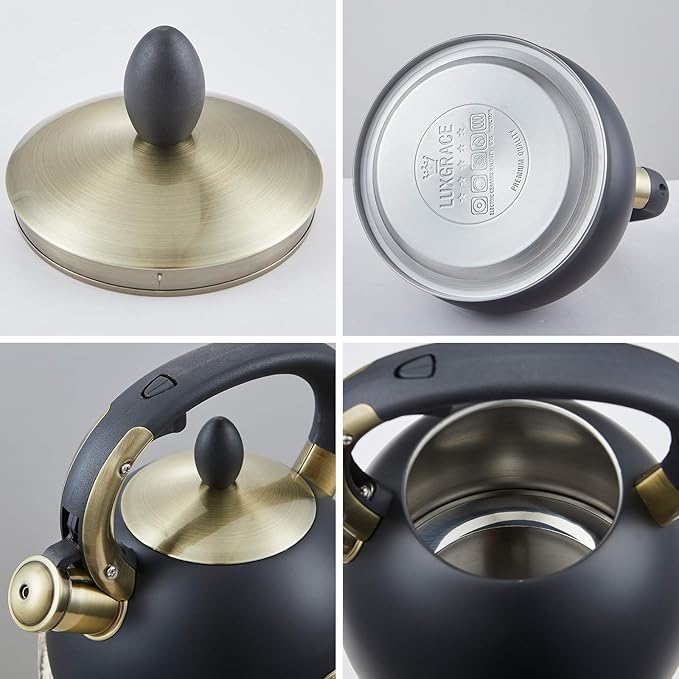 Stove Top Whistling Tea Kettle- Stainless Steel Teakettle Teapot with Ergonomic Handle 2.6 Quart(Black)