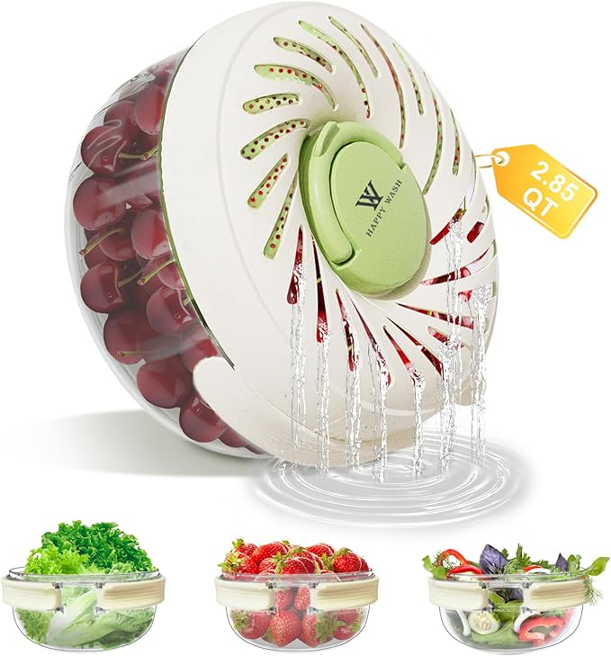 Large 2.85QT(2.7L) Multipurpose Drain Basket with Lid, 2 in 1 Fruit and Vegetable Washing Bowl with Strainer, Plastic Colander for Kitchen and Fridge, Washing Fruits and Vegetables