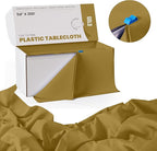 Exquisite Party Solids 54 Inch X 300 Feet Gold Plastic Table Cover Roll in A Cut - to - Size Box with Convenient Slide Cutter. Cuts Up to 36 Rectangle 8 Feet Plastic Disposable Tablecloths