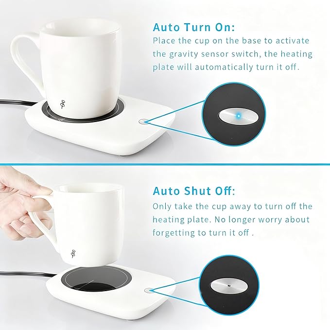 Misby Coffee Mug Warmer, Mug Warmer for Desk Use with Auto Shut Off, Gravity-Induction Coffee Warmer for Coffee Lovers Christmas/Birthday Gift Keep Beverages Coffee Cup Warmer (White)