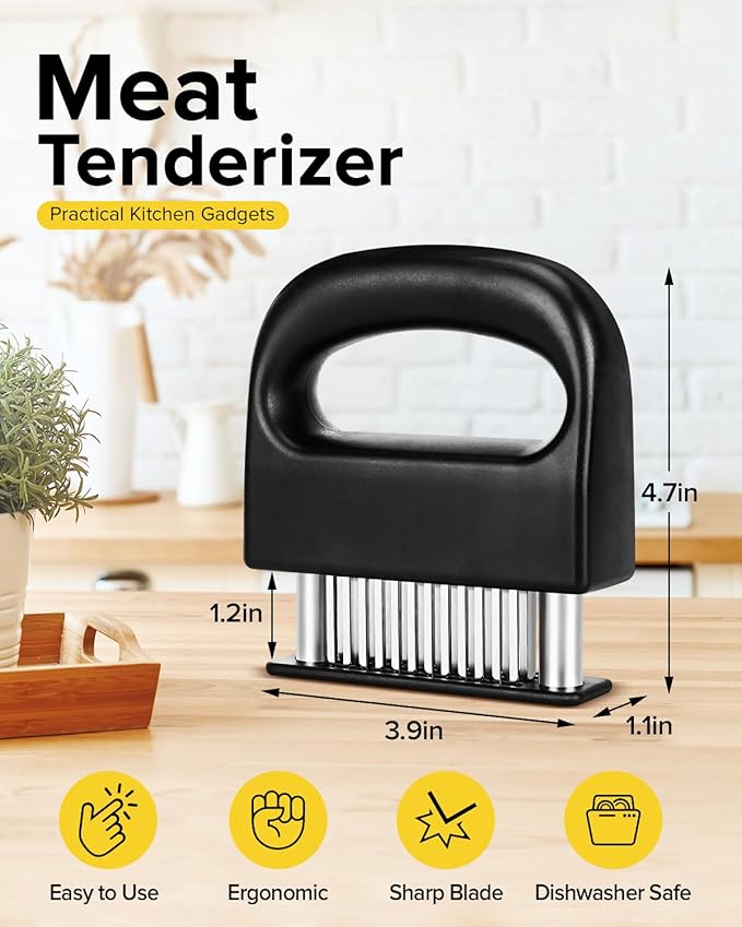 Meat Tenderizer Tool, 48 Stainless Steel Ultra Sharp Needle Blades Meat Tenderizer Stapler for Tenderizing Steak/Beef/Pork/Turkey/Fish/Poultry/Veal Marinade,Black